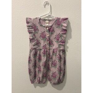 Kate Quinn Girls 4T Purple Floral Ruffle Bubble Romper Button Front One Piece